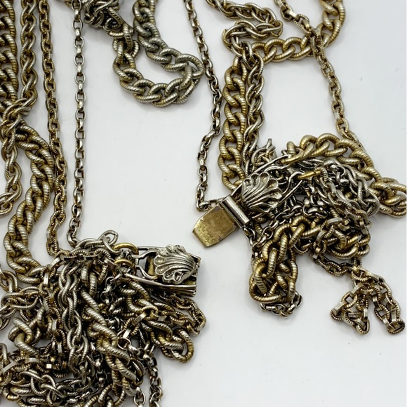 Vintage large cameo on multistrand layered tiered mixed chain necklace - Picture 10 of 14